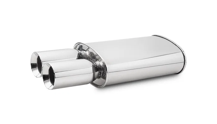 1047 – VIBRANT Exhaust Muffler, 9 Inch Width x 5 Inch Height Oval Stainless Steel Case Single 3 Inch Center Inlet Dua...